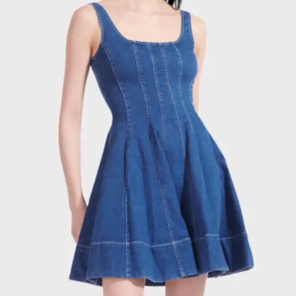 STAUD Mini Wells Dress Blue Denim - Size 2 - NEW